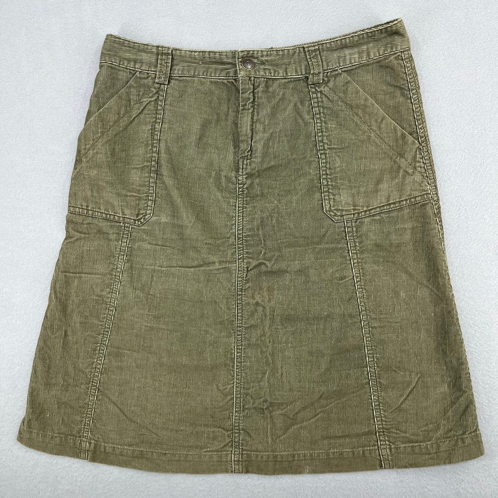 Eddie Bauer Womens Green Corduroy A-Line Skirt Size 6 Cotton Utility Pocket - Picture 1 of 10